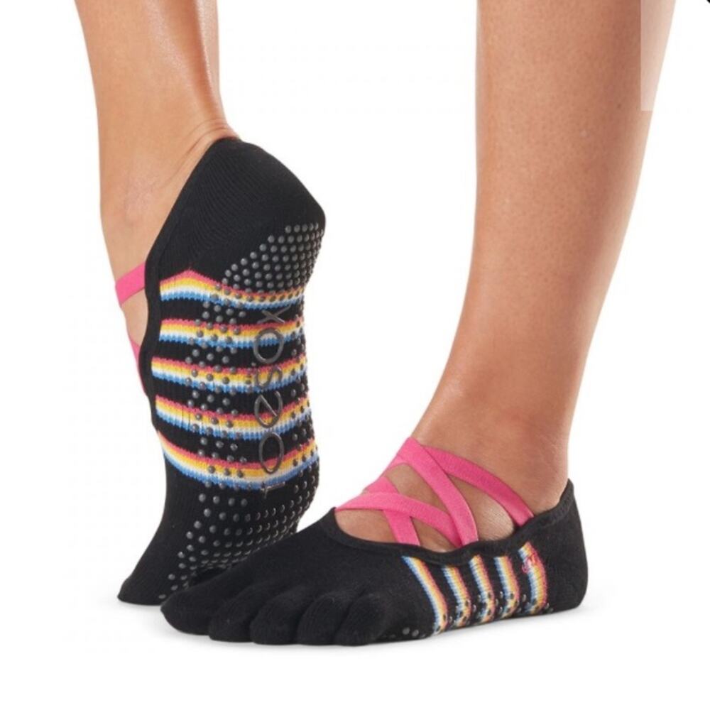 Toesox Full Toe Elle Grip Socks Black Pink Small